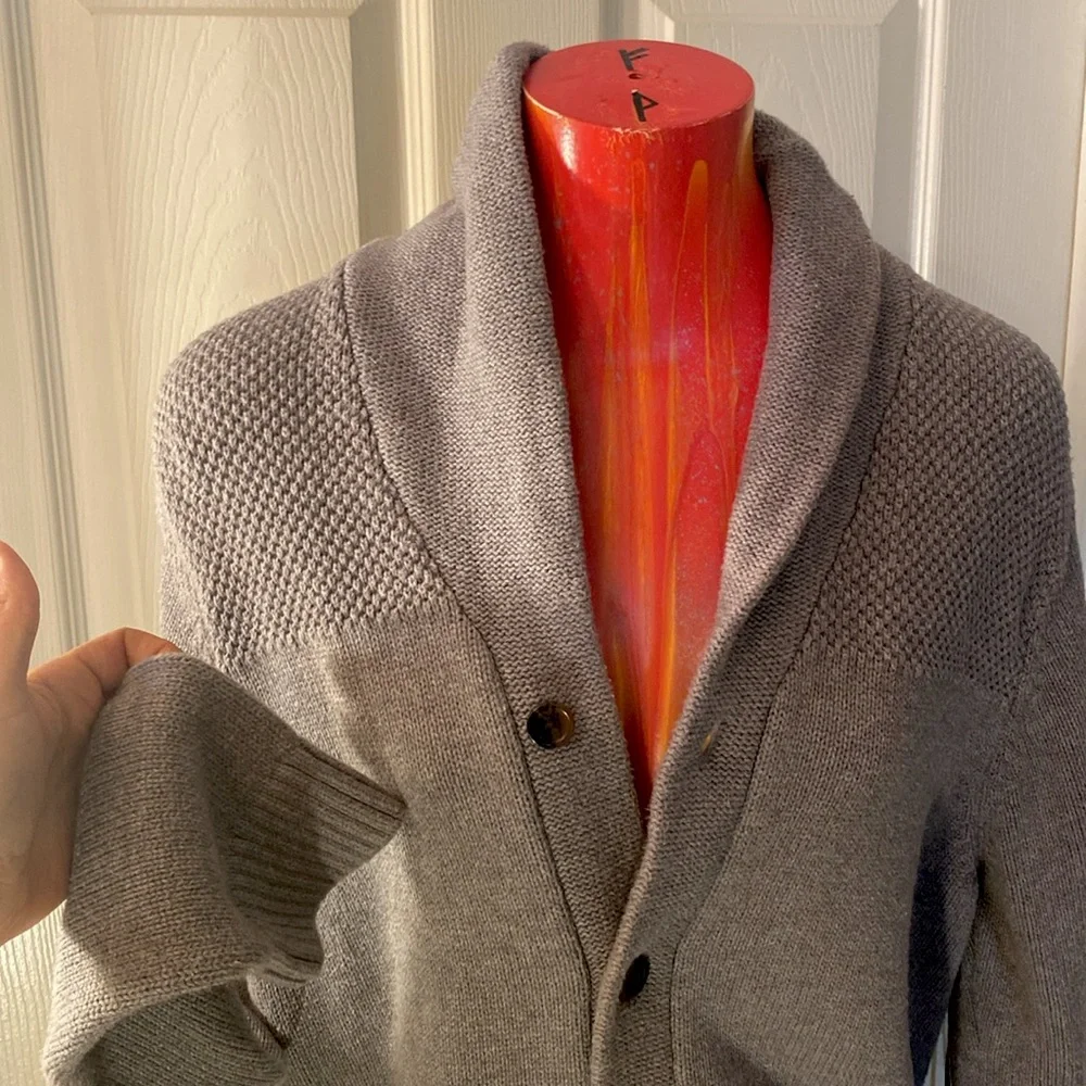 Chaps Gray Heathered Cardigan Sweater with Shawl Collar